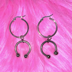 Y2K Aesthetic Double U Shaped Horseshoe Hoop Earrings Silver