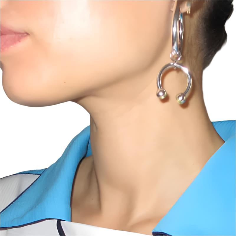 Y2K Aesthetic Double U Shaped Horseshoe Hoop Earrings Silver