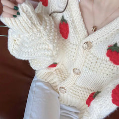 Y2K Aesthetic Long Sleeve Strawberry Oversized Cardigan