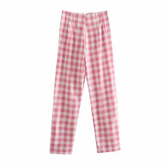 Y2K Aesthetic Plaid High Waist Straight Long Pants