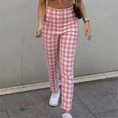 Y2K Aesthetic Plaid High Waist Straight Long Pants