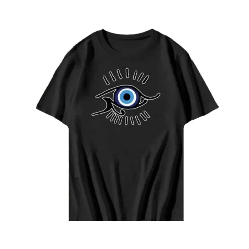 Y2K Aesthetic Short Sleeve Eye Print T Shirt - Black / XS