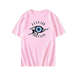 Y2K Aesthetic Short Sleeve Eye Print T Shirt - Pink / XS