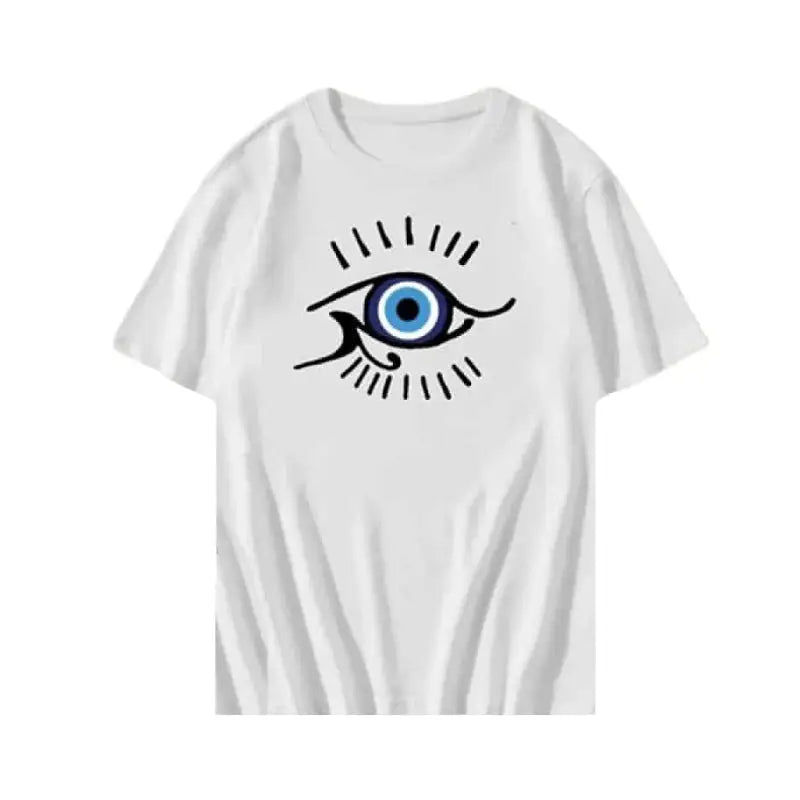 Y2K Aesthetic Short Sleeve Eye Print T Shirt - White / XS