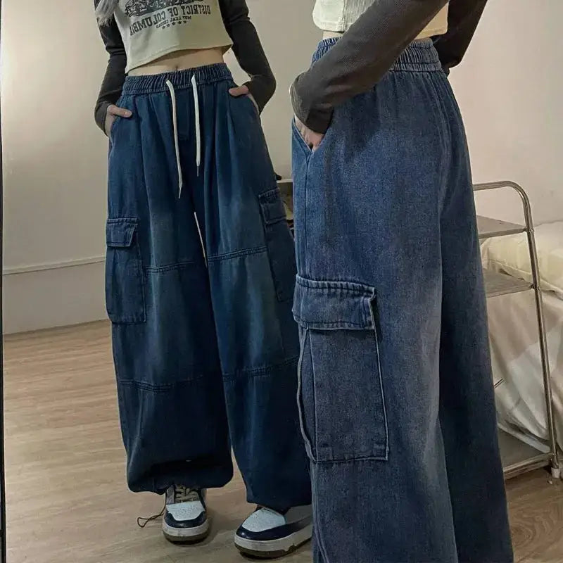 Y2K Baggy Elastic Waist Wide Leg Jeans