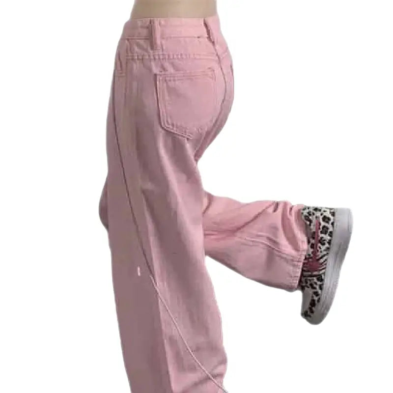 Y2k Baggy Wide Leg Pink Denim Pants