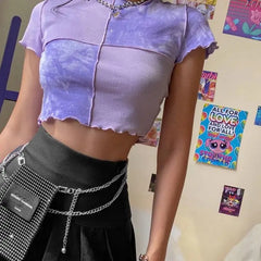 Y2k Chic Patchwork Crop Top Slim Fit Shirt