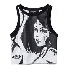 Y2k Doll Anime Tank Top - Black / S