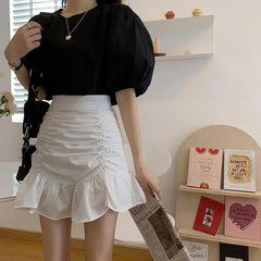 Y2K Elastic High Waist A Line Folds Skirt