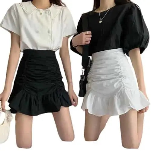 Y2K Elastic High Waist A Line Folds Skirt