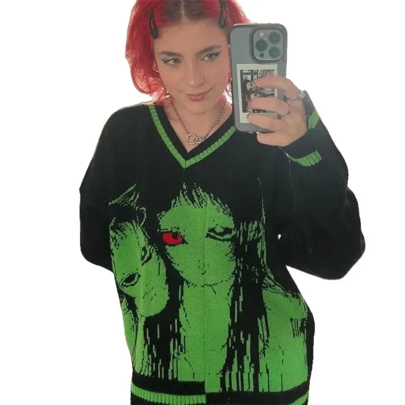 Y2K Gothic portrait Print Cotton Oversized Sweater