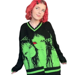 Y2K Gothic portrait Print Cotton Oversized Sweater