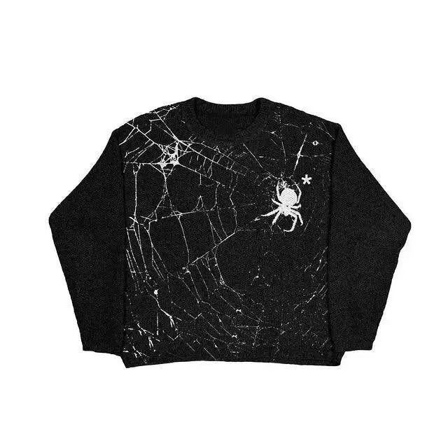Y2K Gothic Sweater with Cartoon Print O-Neck Cotton Blend