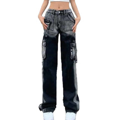 Y2K High Waist Cargo Baggy Straight Jeans