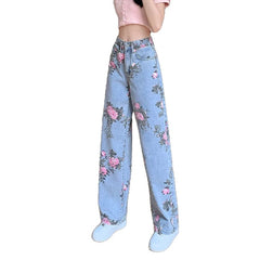 Y2K High Waist Floral Wide Leg Jeans