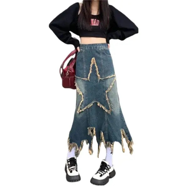 Y2K High Waist Irregular Asymmetric Long Skirt - Skirts