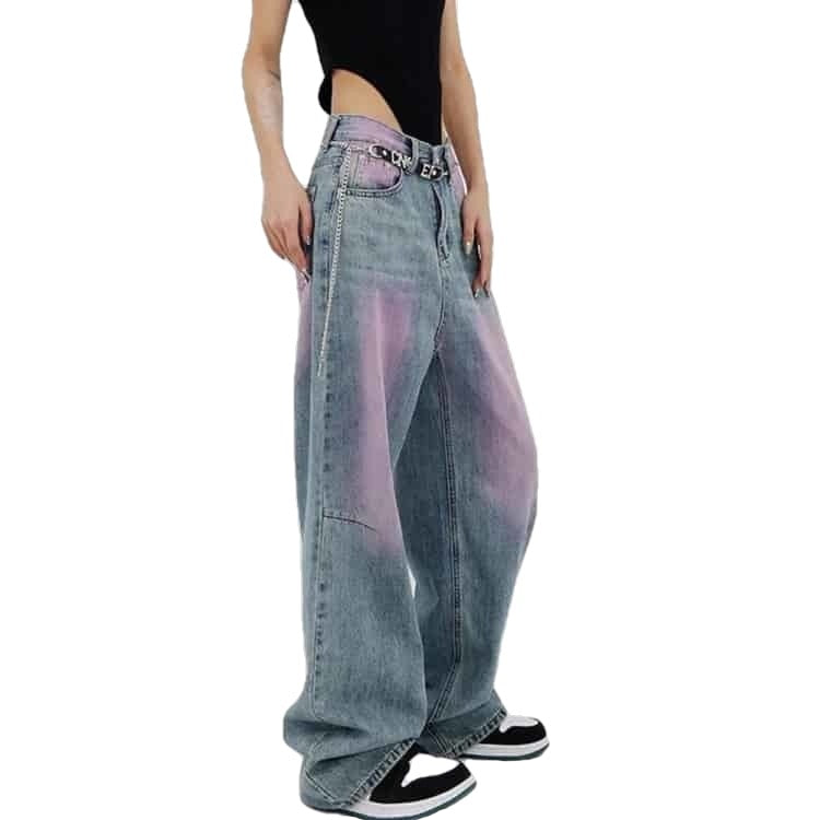 Y2K High Waist Wide Leg Jeans - Purple / XS