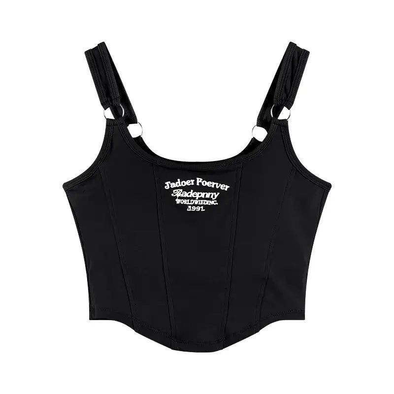 Y2K J adore Forever Sleeveless With Bra Crop Top - Black