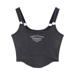 Y2K J adore Forever Sleeveless With Bra Crop Top - Grey