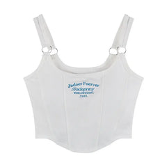 Y2K J adore Forever Sleeveless With Bra Crop Top - White