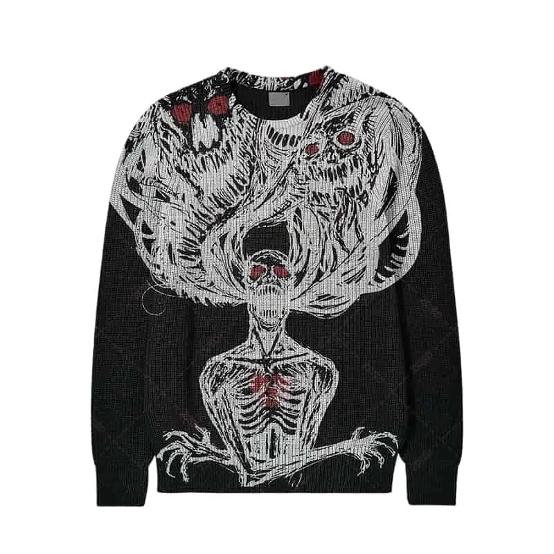 Y2K Knitted Wool Retro Sweater - BlackWhite / M