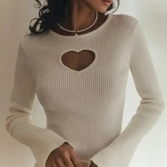 Y2K O-Neck Long Sleeve Heart Shape Skirt Set - White / S