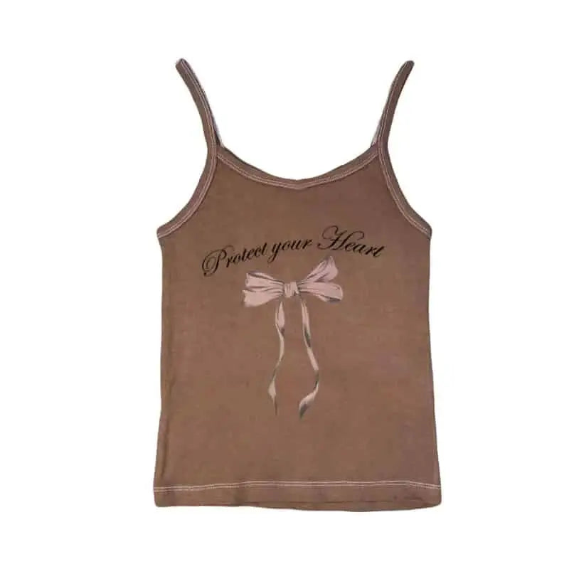 Y2k Protect Your Heart Bow Strap Top