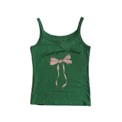 Y2k Protect Your Heart Bow Strap Top