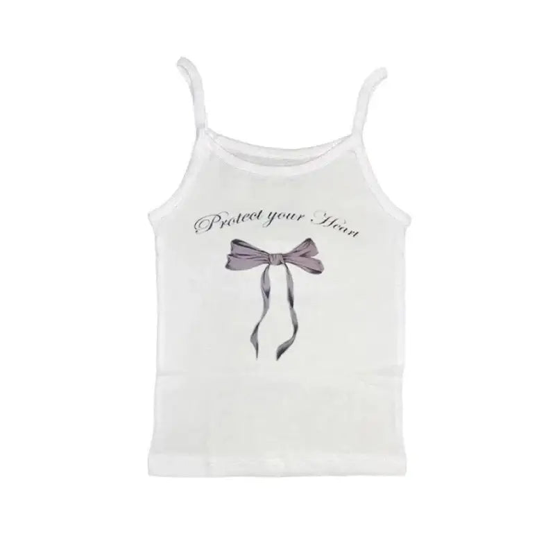 Y2k Protect Your Heart Bow Strap Top