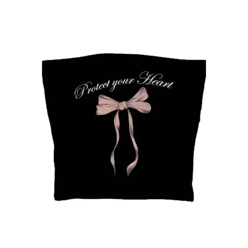 Y2k Protect Your Heart Bow Strapless Top