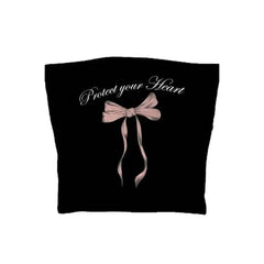 Y2k Protect Your Heart Bow Strapless Top