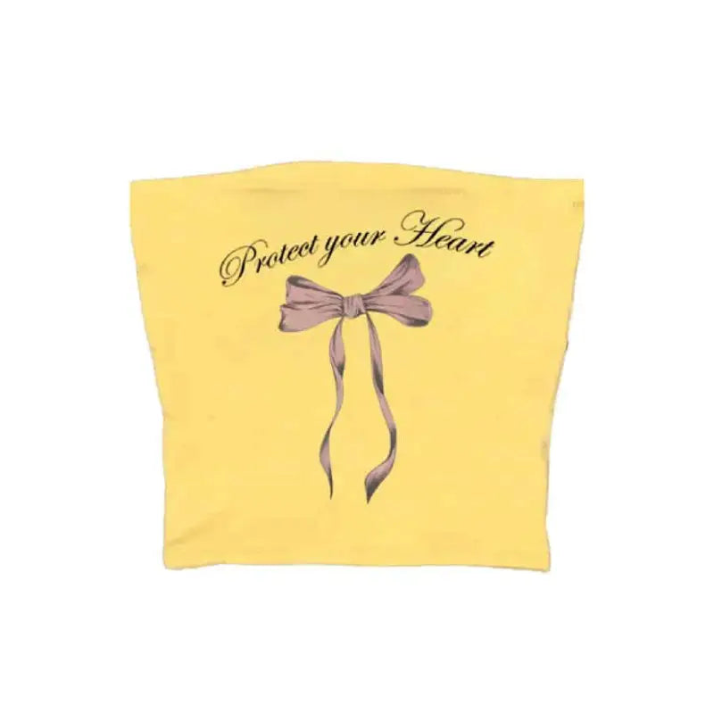 Y2k Protect Your Heart Bow Strapless Top