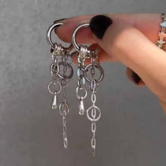 Y2K Punk Dangle Chain Hoop Earrings Silver