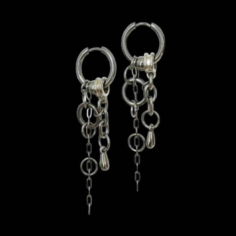 Y2K Punk Dangle Chain Hoop Earrings Silver