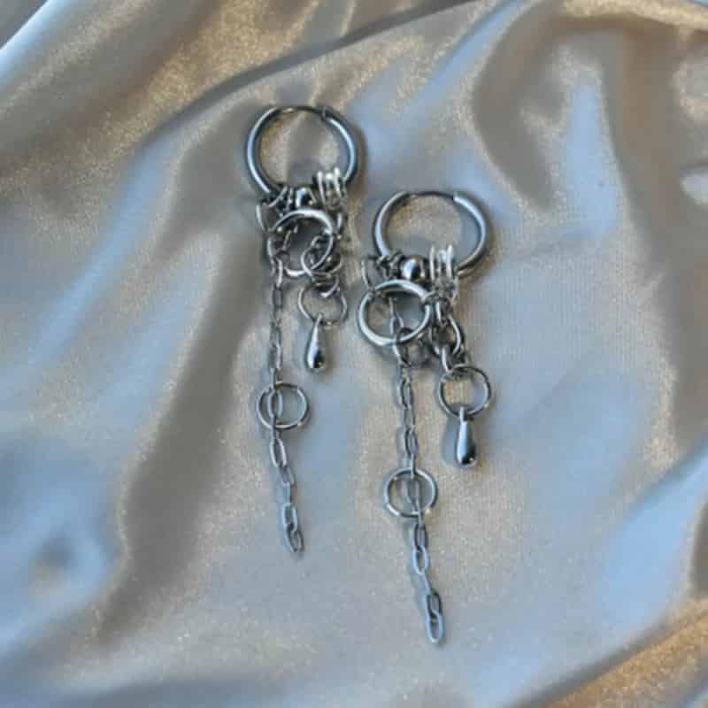Y2K Punk Dangle Chain Hoop Earrings Silver