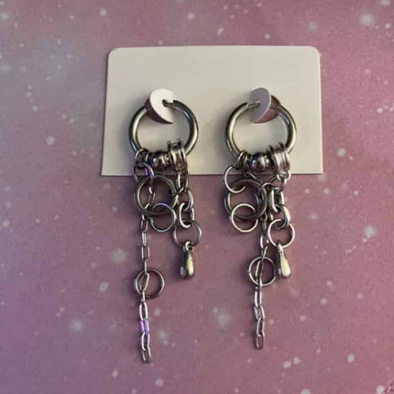 Y2K Punk Dangle Chain Hoop Earrings Silver