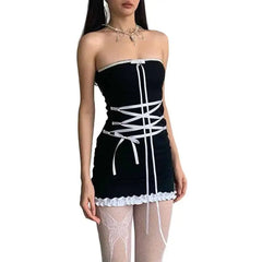 Y2k Ribbon Bow Strapless Mini Dresses - Black / S - Dress