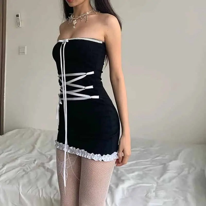 Y2k Ribbon Bow Strapless Mini Dresses - Dress