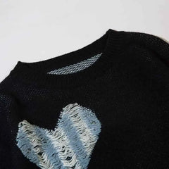 Y2K Ripped Heart Round Neck Oversized Sweatshirts