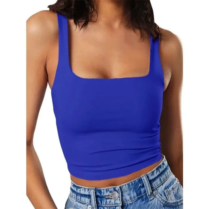 Y2K Sleeveless Square Neck Tank Top - Blue / XS