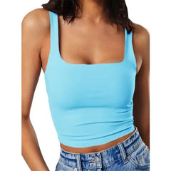 Y2K Sleeveless Square Neck Tank Top - Light Blue / XS