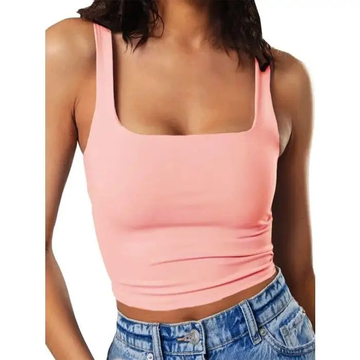 Y2K Sleeveless Square Neck Tank Top - Light Pink / XS