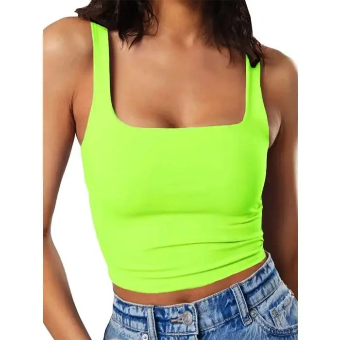 Y2K Sleeveless Square Neck Tank Top - Neon Green / XS