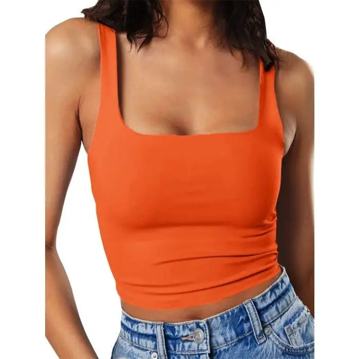 Y2K Sleeveless Square Neck Tank Top - Orange / XS