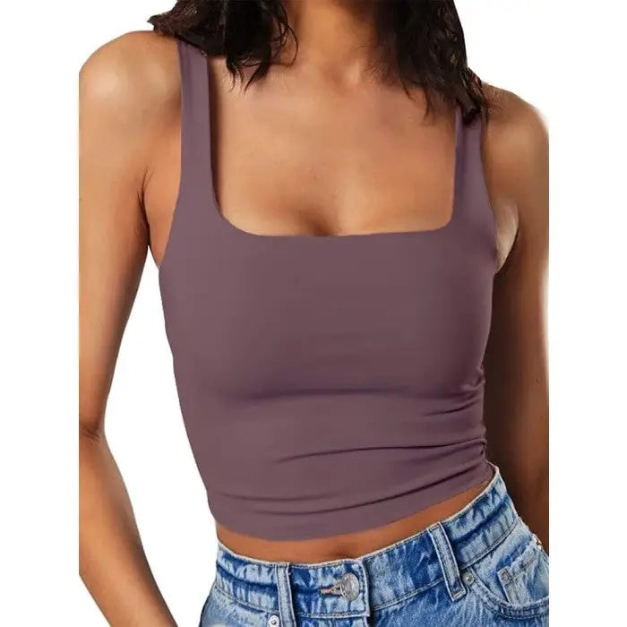 Y2K Sleeveless Square Neck Tank Top - Purple / XS