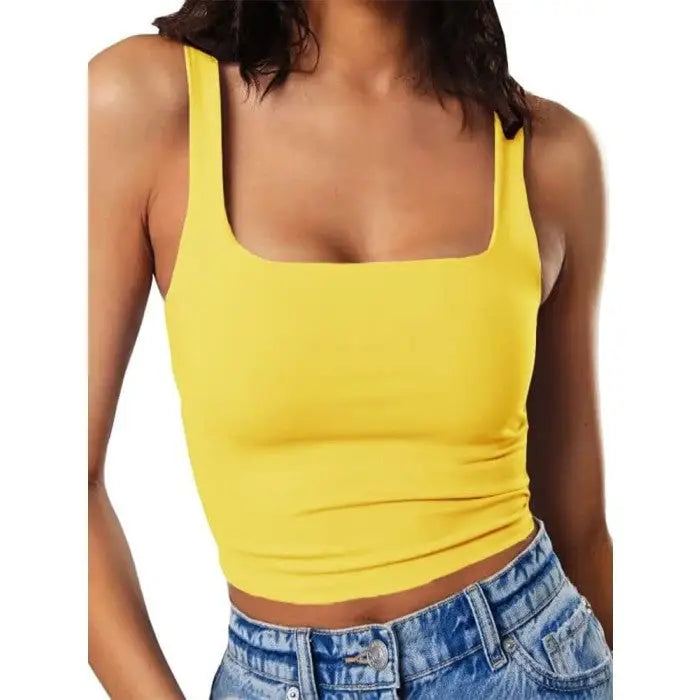 Y2K Sleeveless Square Neck Tank Top - Yellow / XS