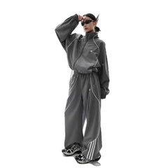 Y2K Two Piece Set Oversized Jacket Wide Leg Pants