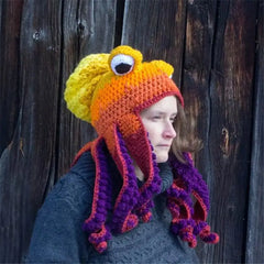 Yarn Octopus Crochet Beanie with Color Blend Blue / One Size