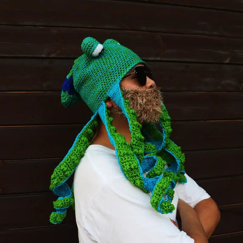 Yarn Octopus Crochet Beanie with Color Blend Gold / One Size
