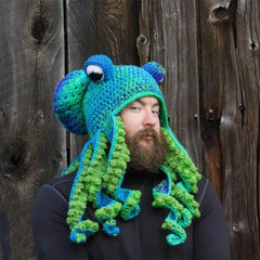 Yarn Octopus Crochet Beanie with Color Blend Green